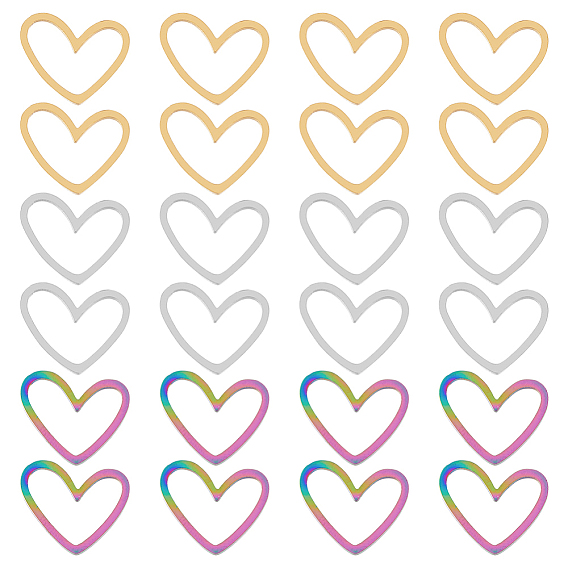 24шт. 3 цвета 201 соединительные кольца из нержавеющей стали, лазерная резка, асимметричное сердце