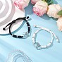 2Pcs Heart Alloy Charm Bracelets, Waxed Polyester Adjustable Bracelets for Couple Friendship
