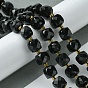 Natural Obsidian Beads Strands, with Seed Beads, Faceted Cube