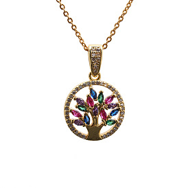 Sparkling Tree of Life Necklace with Micro-Inlaid Zircon, Fashionable and Versatile Jewelry