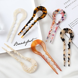 U-shaped Cellulose Acetate(Resin) Hair Forks, Vintage Decorative Hair Accessories for Woman Girls