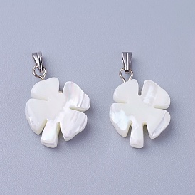 Shell Pendants, with Brass Findings, Four Leaf Clover