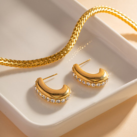 Fashionable 18K gold-plated diamond-studded stainless steel earrings high-end design fashion trend versatile earrings