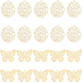 40 шт. 2 стили 201 филигранные подвески из нержавеющей стали, гравированные металлические украшения, бабочка