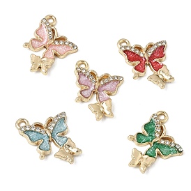 Glitter Alloy Enamel & Crystal Rhinestone Pendants, Butterfly Charms, Golden