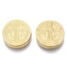 304 из нержавеющей стали бусы, плоский круглый с медалью святого бенедикта