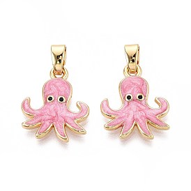 Латунные микро проложить кубического циркония подвески, осьминог, с эмалью, реальный 18 k позолоченный