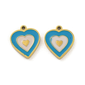 316 Surgical Stainless Steel Enamel Charms, Heart Charm, Golden