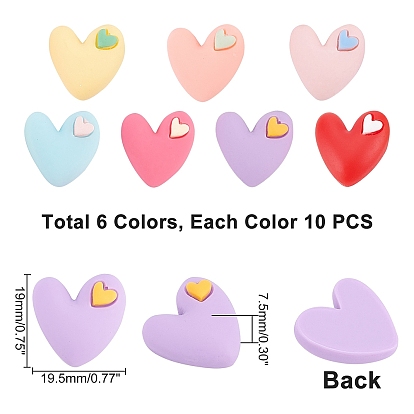 PandaHall Elite 70Pcs  7 Colors Opaque Resin Cabochons, Heart