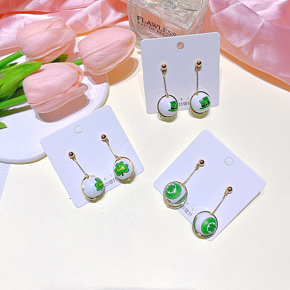 Green Wooden Beads St. Patrick's Day Long Stud Earrings Women's Statement Earrings