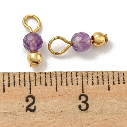 Gemstone Faceted Round Charms, with Golden Tone Brass Beads and 304 Stainless Steel Loops