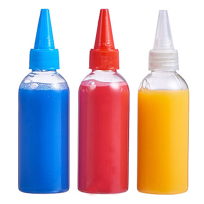 BENECREAT 3 Colors Plastic Empty Bottle for Liquid, Pointed Mouth Top Cap
