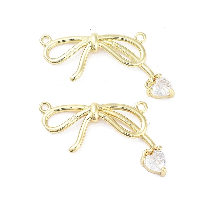 Placage de crémaillère en laiton micro pavé pendentifs en zircone cubique claire, plaqué longue durée, sans plomb et sans cadmium, bowknot