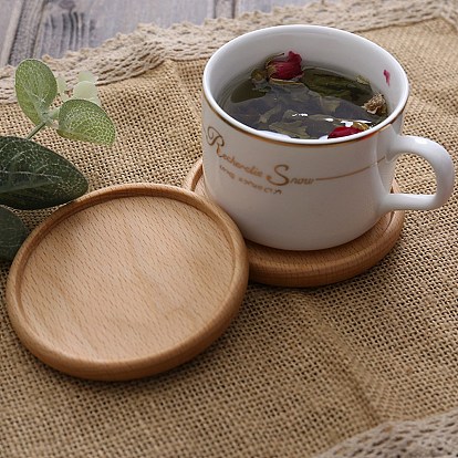 Beech Wood Cup Mats, Round Coaster with Tray