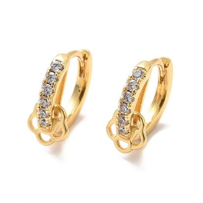 Clear Cubic Zirconia Flower Hoop Earrings, Brass Hinged Earrings for Women, Cadmium Free & Nickel Free & Lead Free