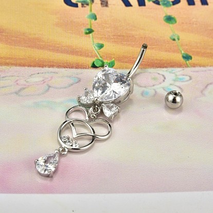 Piercing Jewelry, Brass Cubic Zirciona Navel Ring, Belly Rings, with 304 Stainless Steel Bar, Lead Free & Cadmium Free, Herat