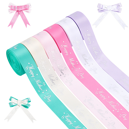 6rouleaux 6 couleurs ruban en polyester fête des mères, pour les accessoires vestimentaires, motif de mot