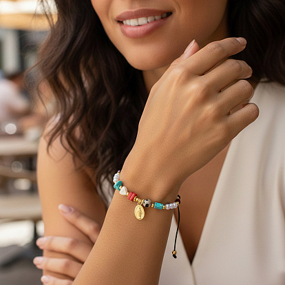 Регулируемые браслеты из смешанных камней на черном шнурке для женщин, Браслеты с подвесками Святого Бенедикта, с искусственным жемчугом и круглыми латунными бусинами