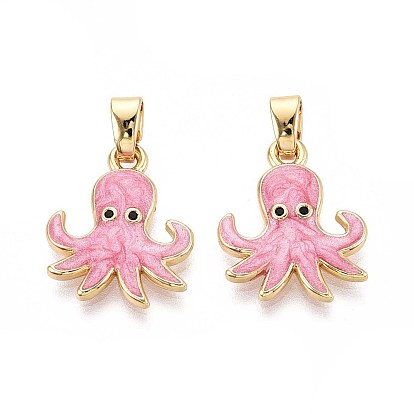 Латунные микро проложить кубического циркония подвески, осьминог, с эмалью, реальный 18 k позолоченный