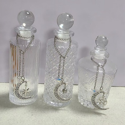 3Pcs Glass Bottles, with 3Pcs Alloy & Glass Moon Star Pendants