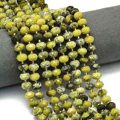 Бусы из натуральной желтой бирюзы (яшмы), граненые, рондель, с бисером