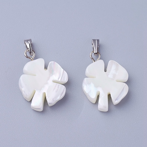 Shell Pendants, with Brass Findings, Four Leaf Clover
