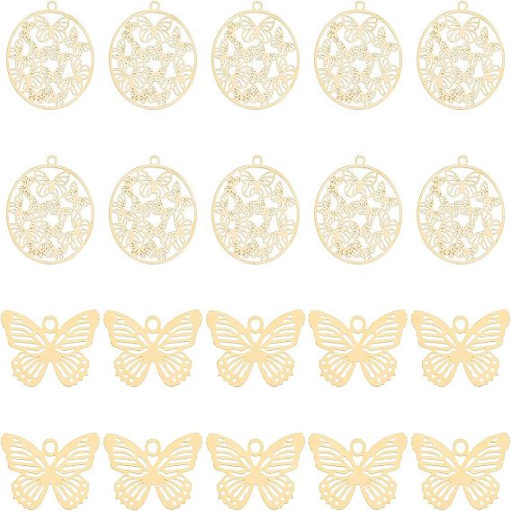 40 шт. 2 стили 201 филигранные подвески из нержавеющей стали, гравированные металлические украшения, бабочка