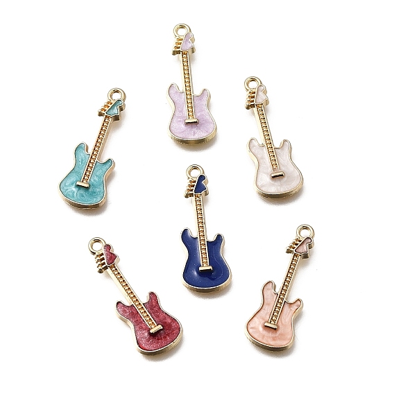 Alloy Enamel Pendants, Guitar Charms, Golden