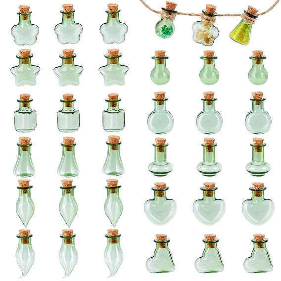 33Pcs 11 Styles Glass Cork Bottles Ornament, Glass Empty Wishing Bottles, DIY Vials for Pendant Decorations
