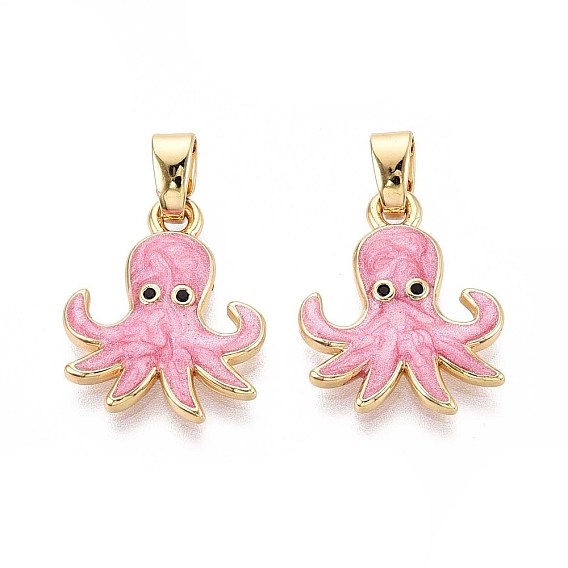 Латунные микро проложить кубического циркония подвески, осьминог, с эмалью, реальный 18 k позолоченный
