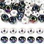 30Pcs 2 Colors UV Plating Printed Opaque Acrylic European Beads, Rondelle with Footprint Pattern, Large Hole Iridescent Bead