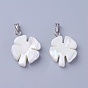 Shell Pendants, with Brass Findings, Four Leaf Clover
