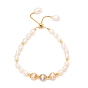 Natural Green Aventurine Beads Slider Bracelets, Real 18K Gold Plated, with Natural Pearl, Brass Beads, Long-Lasting Plated