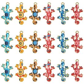 30 шт 6 цвета сплава эмалевые подвески, золотой свет, очарование геккона