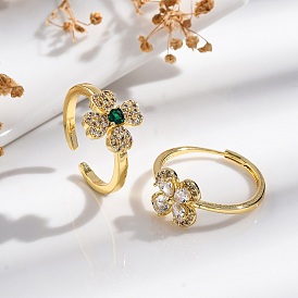 Кольца на палец из латуни с микро-паве и кубическим цирконием для женщин, долговечный, клевер