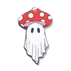 Halloween Printed Acrylic Pendants, Ghost with Mushroom Charm