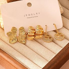 3 пары цветков клевера 304 наборы серег из нержавеющей стали с прозрачными кубическими цирконами