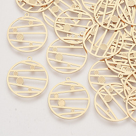 Brass Pendants, Etched Metal Embellishments, Long-Lasting Plated, Flat Round/Planet