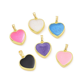 Real 18K Gold Plated Eco-friendly Rack Plating Brass Enamel Pendants, Cadmium Free & Lead Free, Long-Lasting Plated, Heart Charm