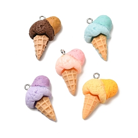 Resin Pendants, with Platinum Iron Findings, Ice Cream