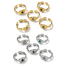 Oval 304 Stainless Steel Open Cuff Rings, Synthetic Malachite & Turquoise Finger Rings for Women Men