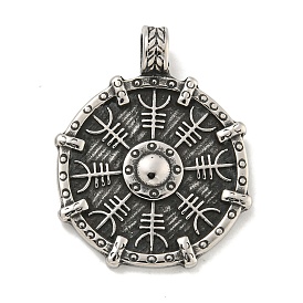 316 Surgical Stainless Steel Pendants, Flat Round with Helm of Awe Charm