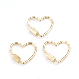  Brass Screw Carabiner Lock Charms, for Necklaces Making, Heart