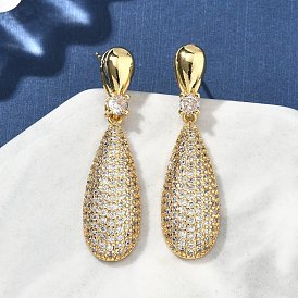 Серьги-гвоздики в форме капли из латуни с микропаве из кубических цирконий для женщин, без свинца и без кадмия, долговечный