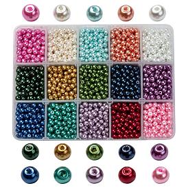 15 couleurs de perles de verre, nacré, ronde