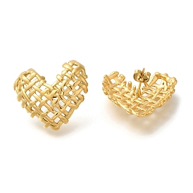 PVD Vacuum Plating 304 Stainless Steel Woven Heart Stud Earrings for Women