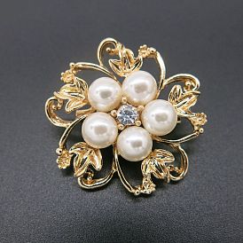 Exquisite ABS Plastic Pearl Flower Brooch, Alloy Badge Lapel Pin Girl Women