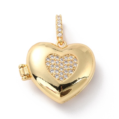 Brass Micro Pave Cubic Zirconia Pendants, Long-Lasting Plated, Heart