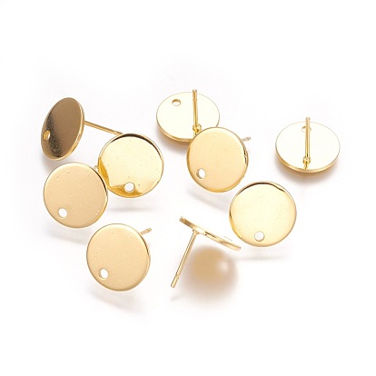 304 Stainless Steel Stud Earring Findings, with Flat Plate, Flat Round