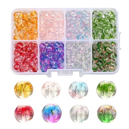 360Pcs 8 Colors Transparent Spray Painted Glass Beads Strands, with Golden Foil, Round